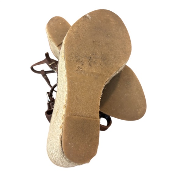 Colin Stuart Brown Suede T Strap Wedge Espadrilles Size 6.5 - Picture 10 of 10